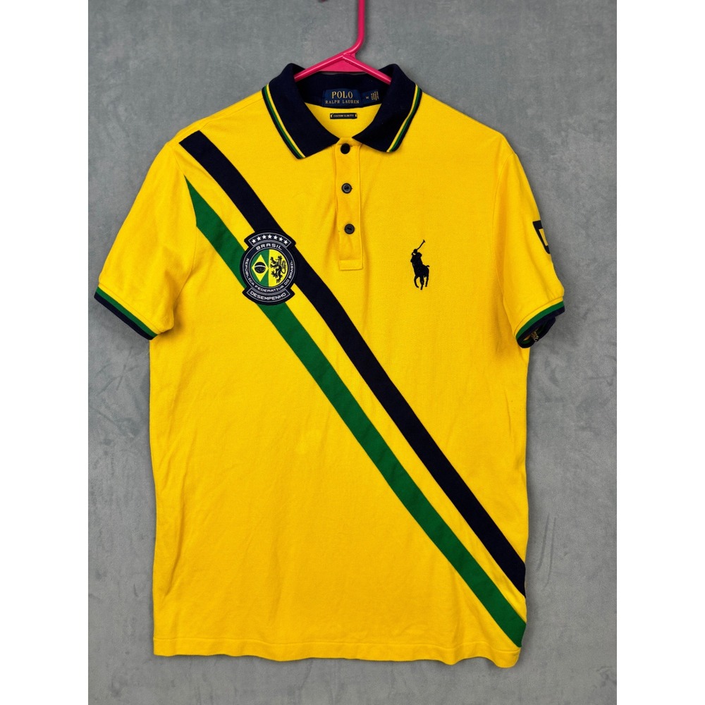 Polo Ralph Lauren Brasil Custom Slim Fit Polo Shirt Yellow Mens Medium